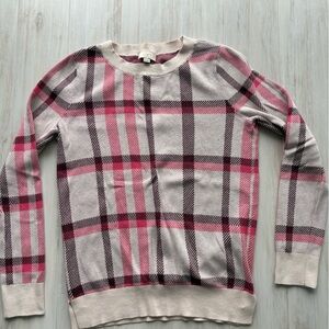 LOFT Pink and Cream Plaid Sweater